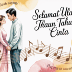 Ilustrasi lirik lagu Jujurlah Sayang dengan background romantis dan notes musik