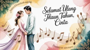 Ilustrasi lirik lagu Jujurlah Sayang dengan background romantis dan notes musik