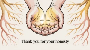 Ilustrasi makna kata jujur dengan gambar tangan terbuka dan cahaya kejujuran