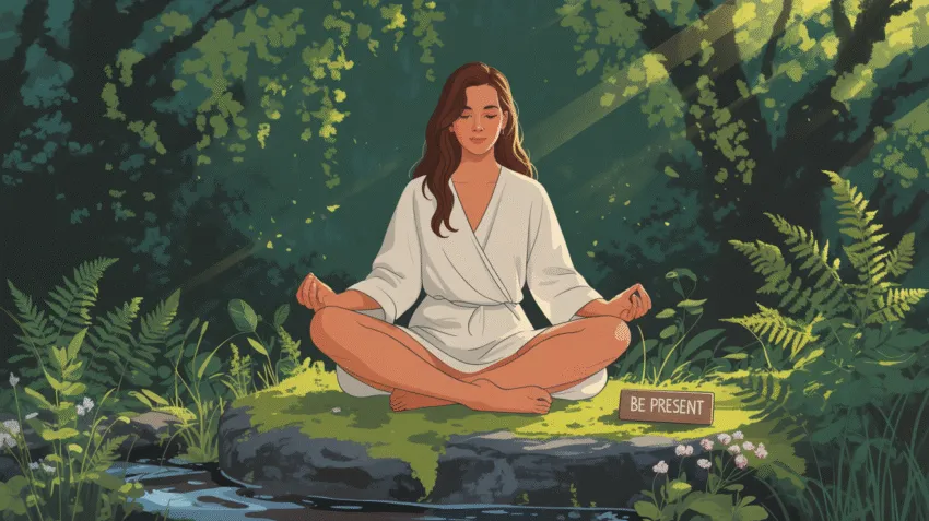 Ilustrasi orang sedang bersyukur dengan latar alam yang indah