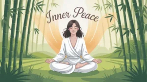 Ilustrasi konsep ilmu ikhlas dengan gambar orang meditasi di alam tenang