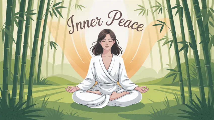 Ilustrasi konsep ilmu ikhlas dengan gambar orang meditasi di alam tenang