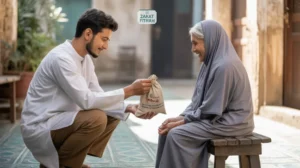 Ilustrasi seseorang mengeluarkan zakat fitrah untuk diri sendiri