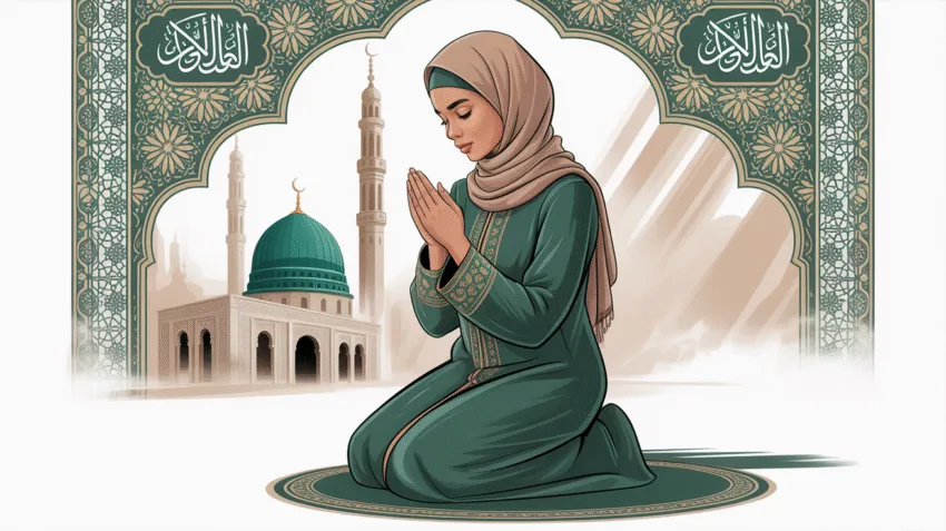 Ilustrasi niat zakat fitrah untuk diri sendiri dengan background masjid