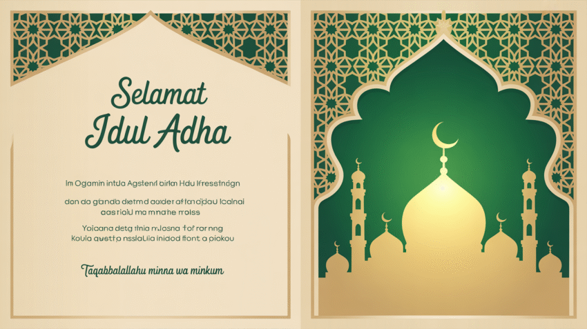 Contoh pamflet Idul Adha dengan desain menarik dan informasi lengkap