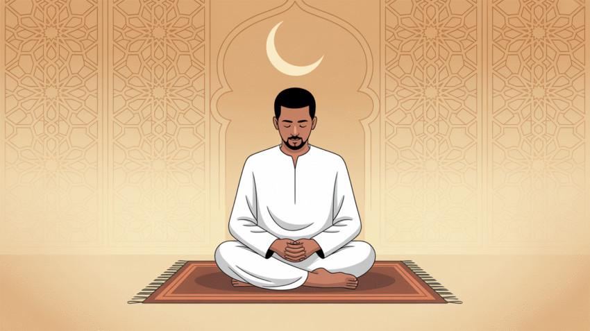 Ilustrasi seseorang sedang berdzikir setelah sholat taubat dengan khusyuk