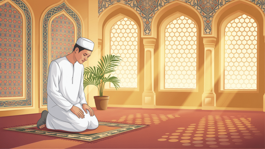 Ilustrasi seseorang sedang melaksanakan shalat sunnah dengan khusyuk