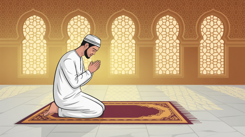 Ilustrasi seseorang sedang melaksanakan shalat sunnah di masjid