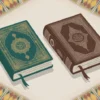 Ilustrasi perbandingan Alquran dan Hadis dengan desain elegan