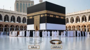 Gambar yang menggambarkan perbedaan antara haji dan umrah