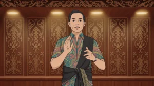 Ilustrasi pidato bahasa Jawa tentang akhlak dengan latar tradisional Jawa