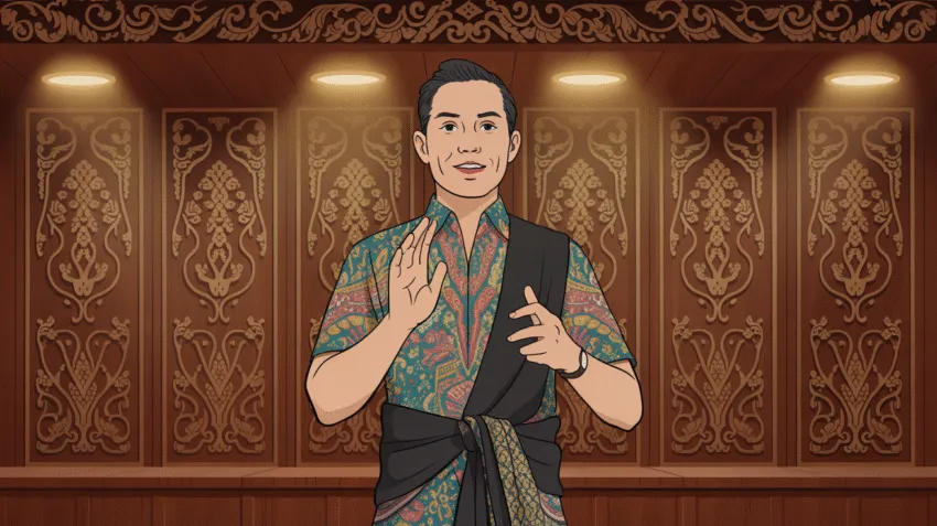 Ilustrasi pidato bahasa Jawa tentang akhlak dengan latar tradisional Jawa
