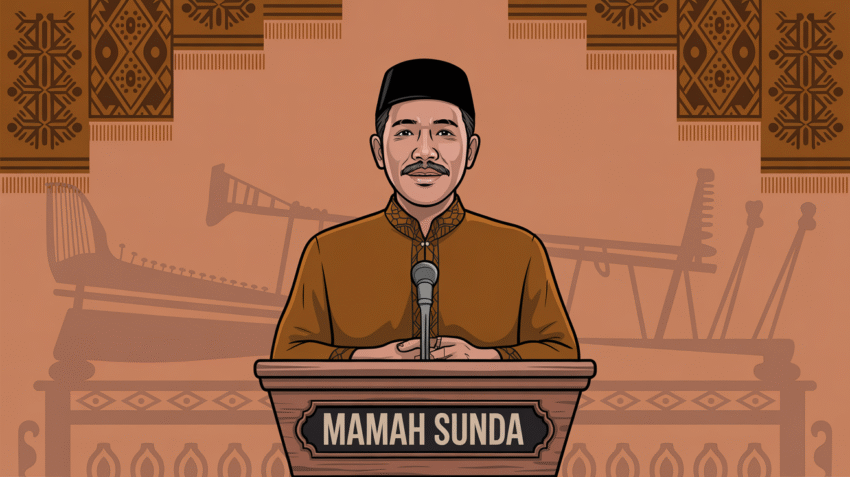 Ilustrasi pidato bahasa Sunda tentang akhlak dengan latar budaya Sunda