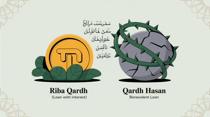 Ilustrasi perbedaan riba qardh dan qardh hasan dalam ekonomi syariah