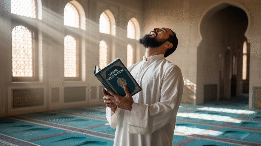 Illustration showing the concept of riya in Islam