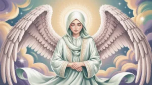 Ilustrasi malaikat dengan cahaya ilahi di sekitar