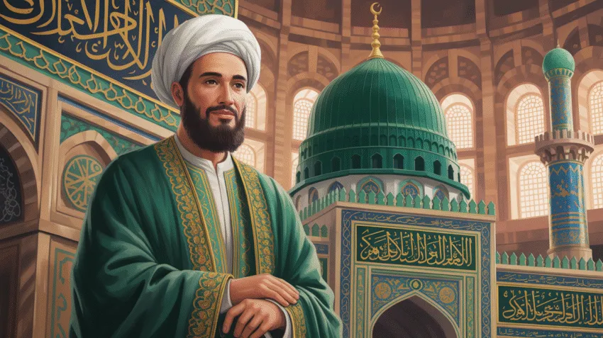 Potret ilustrasi Sayyidina Ali bin Abi Thalib dengan kaligrafi Arab