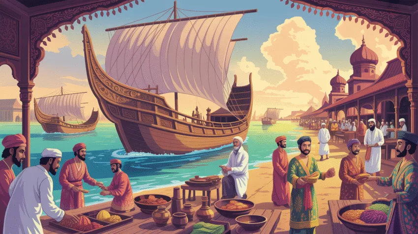 Ilustrasi sejarah masuknya Islam di Indonesia melalui jalur perdagangan