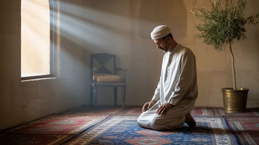 Gambar ilustasi shalat dengan suasana tenang dan khusyuk