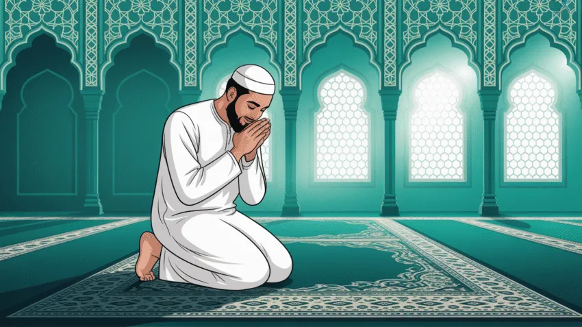 Ilustrasi seseorang sedang melaksanakan shalat sunnah di masjid