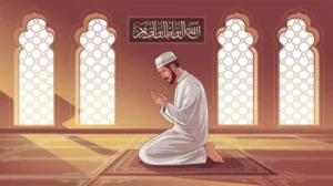 Ilustrasi seseorang sedang melaksanakan shalat sunnah rawatib di masjid