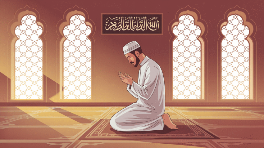 Ilustrasi seseorang sedang melaksanakan shalat sunnah rawatib di masjid