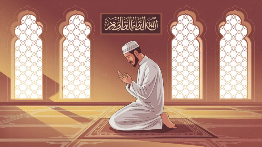 Ilustrasi seseorang sedang melaksanakan shalat sunnah rawatib di masjid