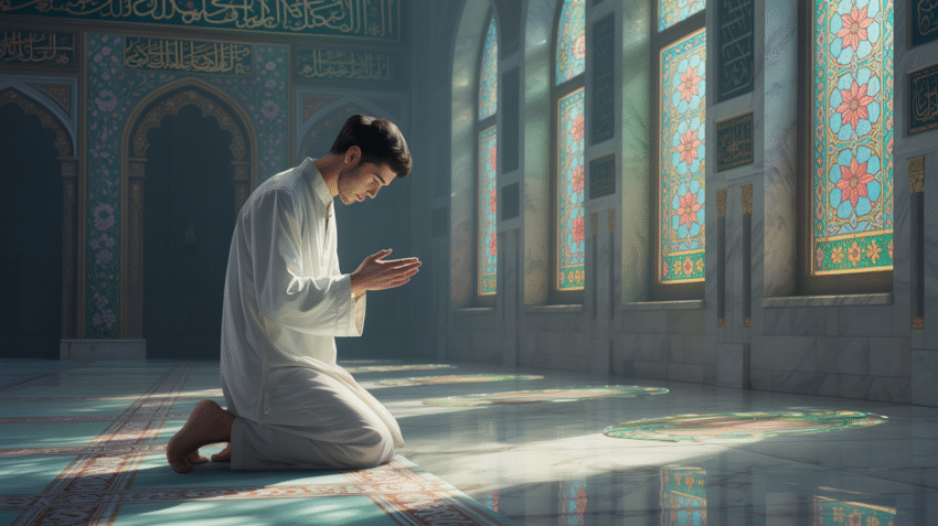 Ilustrasi seseorang sedang melaksanakan shalat sunnah rawatib ghairu muakkad