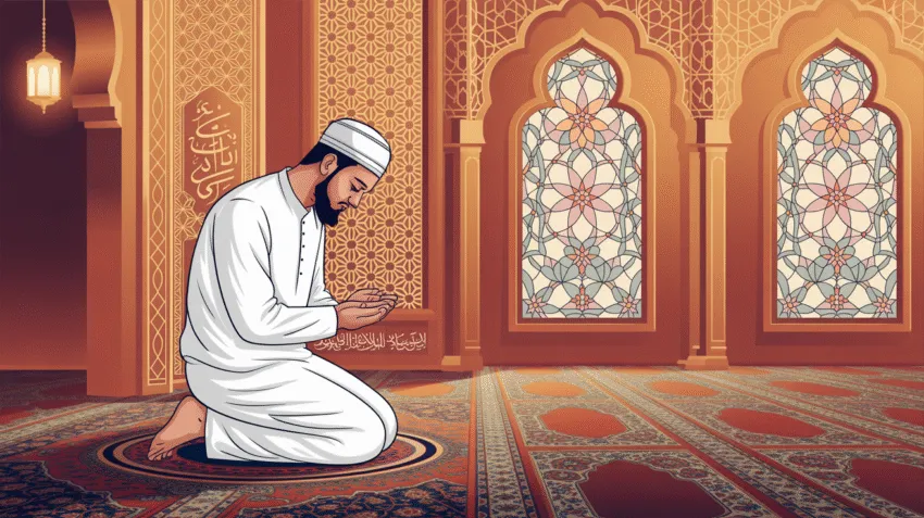 Ilustrasi seseorang sedang melaksanakan shalat sunnah wudhu dengan khusyuk