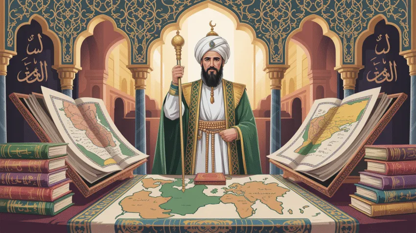 Ilustrasi sejarah pendiri Daulah Abbasiyah dan peta kekhalifahan Islam