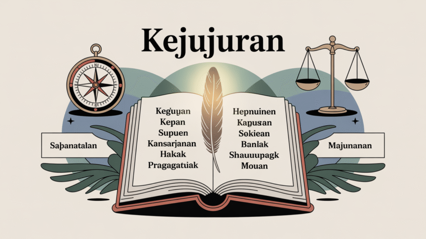 Ilustrasi konsep kejujuran dengan berbagai sinonim kata jujur dalam bahasa Indonesia