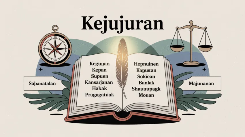Ilustrasi konsep kejujuran dengan berbagai sinonim kata jujur dalam bahasa Indonesia