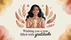 Ilustrasi orang mengungkapkan rasa syukur dengan tangan terangkat dan senyuman bahagia