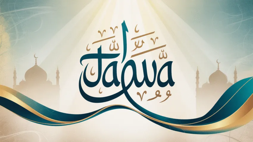 Ilustrasi konsep taqwa menurut Ali bin Abi Thalib dengan kaligrafi Arab dan simbol spiritual