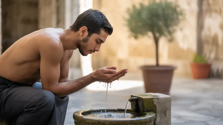 Ilustrasi tata cara berwudhu yang benar sesuai sunnah
