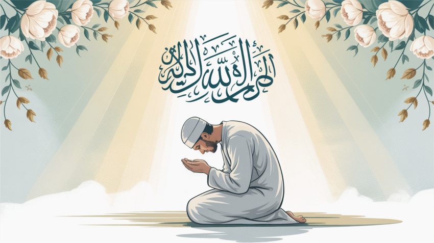 Ilustrasi konsep tawadhu dalam Islam dengan simbol kerendahan hati