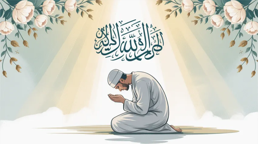 Ilustrasi konsep tawadhu dalam Islam dengan simbol kerendahan hati