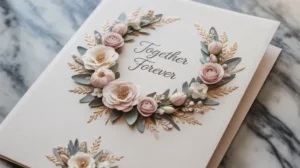 Undangan pernikahan elegan dengan desain mewah dan detail emas