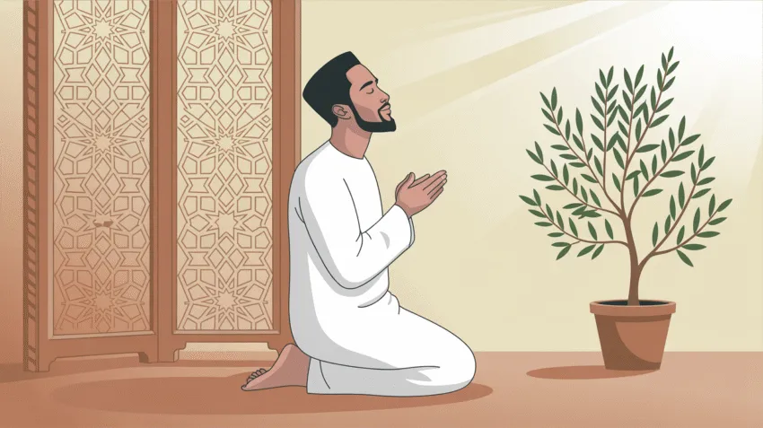 Ilustrasi muslim sedang berdoa dengan khusyuk