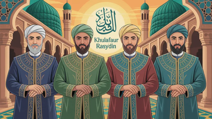 Ilustrasi empat khalifah Khulafaur Rasyidin dalam sejarah Islam