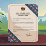Ilustrasi akta jual beli tanah dengan dokumen hukum dan properti
