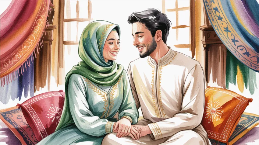 Ilustrasi pasangan suami istri bahagia dalam pernikahan yang harmonis