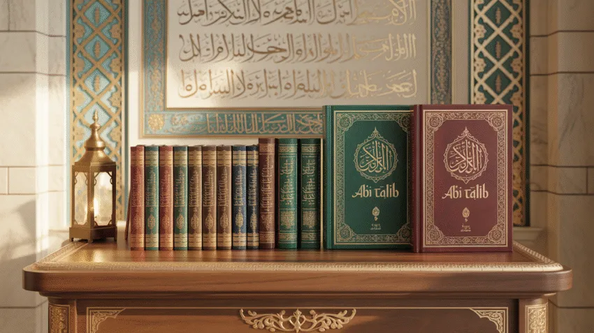 Koleksi buku tentang Ali bin Abi Thalib dengan latar klasik Islam