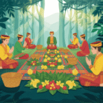 Ritual ibadah Sunda Wiwitan di alam terbuka dengan sesajen tradisional