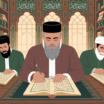 Ilustrasi cendekiawan muslim sedang mempelajari kitab tafsir Al-Quran