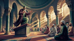 Ilustrasi Umar bin Khattab sedang berdakwah dengan penuh semangat