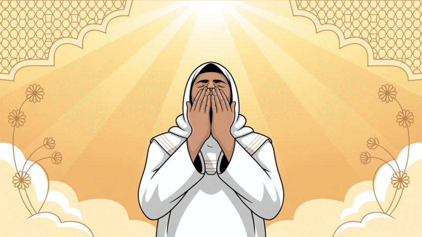 Ilustrasi doa untuk kesembuhan penyakit dengan tangan terangkat ke langit