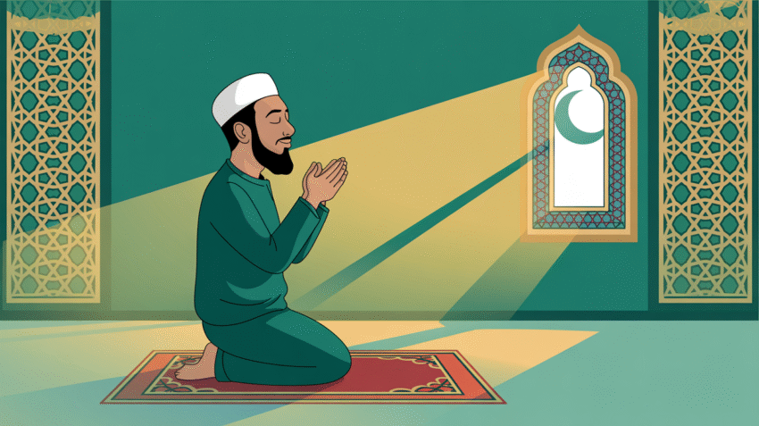 Ilustrasi doa untuk kesembuhan penyakit dengan tangan terangkat ke langit