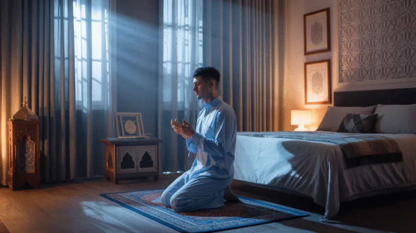 Ilustrasi doa bangun tidur tengah malam dengan suasana kamar yang tenang