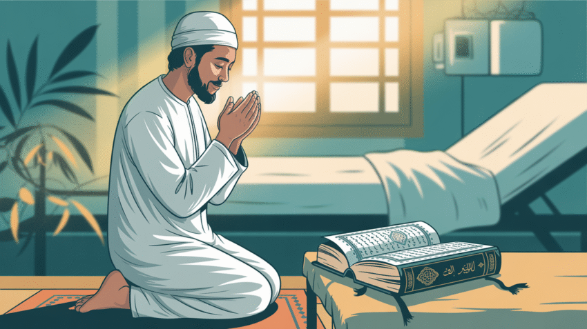 Ilustrasi doa untuk kesembuhan orang sakit dengan tangan terangkat